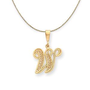 14k Yellow Gold, Maci, LG Filigree Script Initial W Necklace - 18 Inch